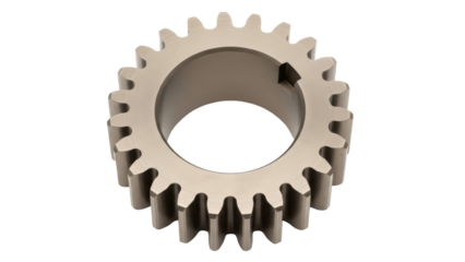 Metal gear wheel isolated PNG on transparent background, cogwheel component for mechanical engineering and industrial design