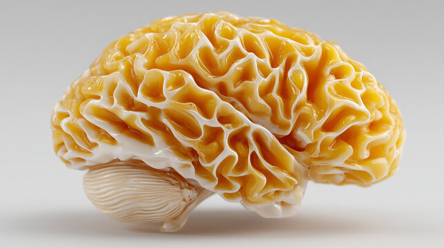 A yellow brain and white texture isolate , white background.