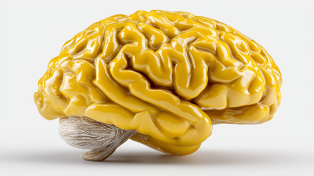 Isolate , a yellow brain on the white background.