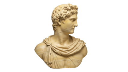 Bust of Antinous isolated PNG on transparent background, ancient Roman sculpture of Hadrian s lover, classical art for historical design