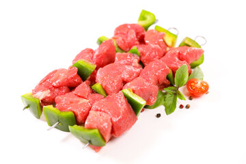 fresh raw beef skewer isolated on white background