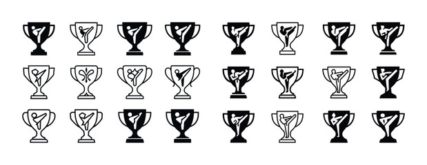 Seamless pattern of black and white trophy icons