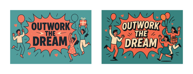 Diverse group celebrating with balloons and gifts in dynamic design