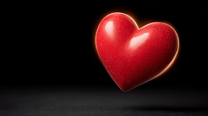 Obraz premium Vibrant red heart shape floating against a dark background, symbolizing love and affection, with a glossy finish that enhances its visual appeal and emotional resonance