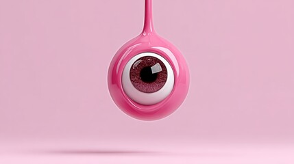 Pink eye illustration with a glossy finish, suspended against a soft pink background, showcasing a whimsical design element for creative projects and visual storytelling