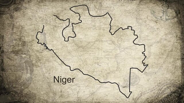 Niger map drawn on a cartography background sheet of paper
