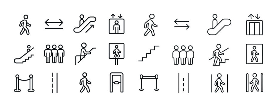 Linear transportation and movement icons collection