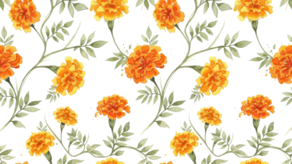 Seamless golden marigold vines in a delicate watercolour style