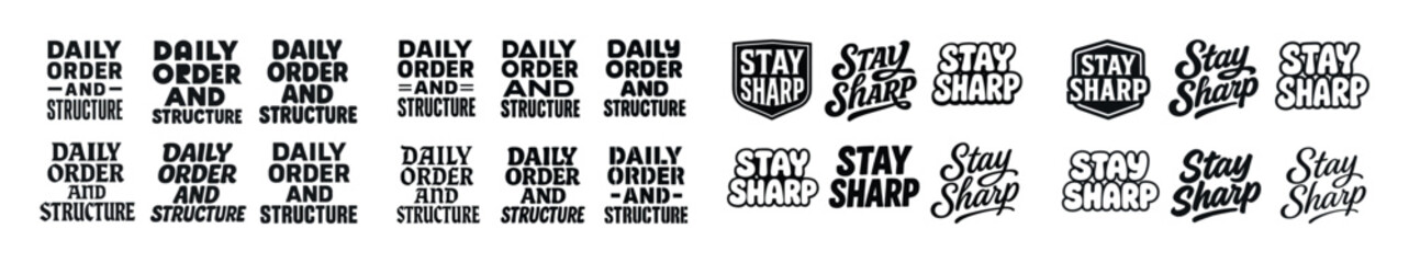 Fototapeta premium Monochrome retro typography: daily order and stay sharp designs