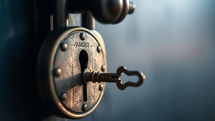 unlocking. Antique lock with key in soft morning light, symbolic of unlocking. lifestyle magazines, social media lookbooks, designed for influencer and brand collaborations, used by data scientists.