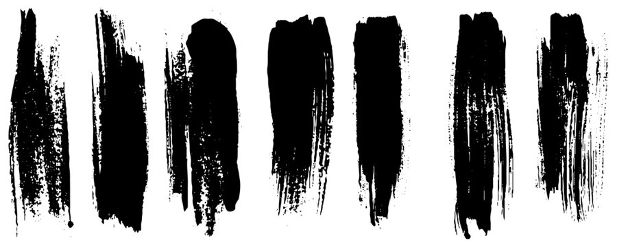Collection of line hand drawn trace brush strokes black paint texture set vector illustration isolated on white background. Calligraphy brushes high detail abstract elements.