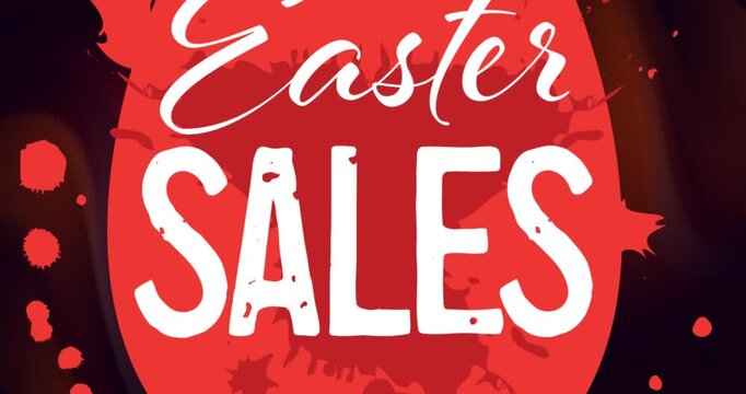 Animation of white easter sales text in red egg over abstract background