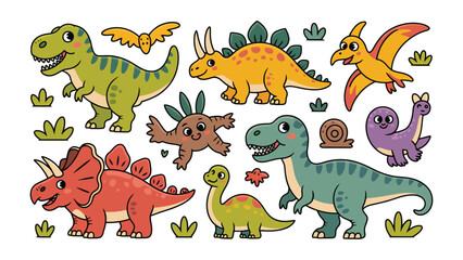 Prehistoric Pals: A vibrant collection of whimsical dinosaurs, each with unique charm and personality. These friendly prehistoric creatures are ready for adventure. © Mohiuddin123