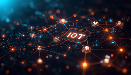 A futuristic network of interconnected devices representing the Internet of Things IoT