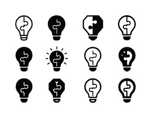 Innovation Logo Variations. Innovation. Icon set. Set Logo of innovation: puzzle piece connection. harmonious logo variations of the same emblematic concept,