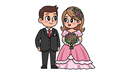 Cartoon wedding couple isolated on transparent background