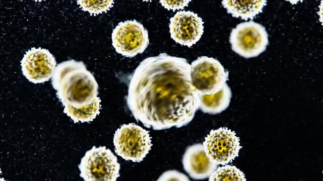 Brownian motion of microscopic pollen particles jiggling in water.