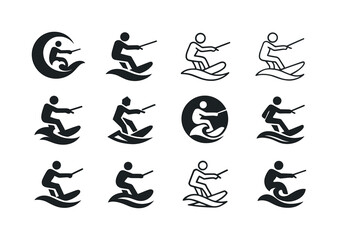 Obraz premium Wakeboarding Icon Variations. Wakeboarding. Icon set. Set Logo of wakeboarding: wake wave crest. harmonious logo variations of the same emblematic concept,