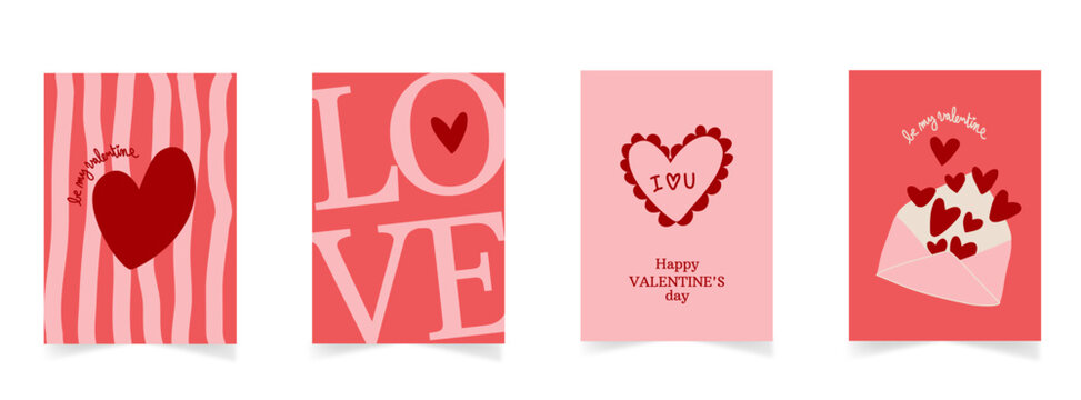 Cartes de Saint-Valentin "be my valentine" en rose et rouge avec des coeurs. Illustration vectorielles parfaites pour couverture, flyer, affiches du mois de f&eacute;vrier
