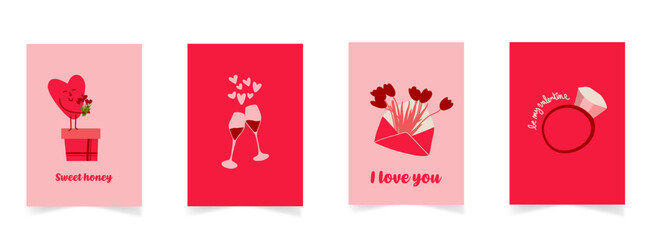 Collection de cartes de Saint-Valentin avec illustration. Mod&egrave;le de flyer promotionnel, affiche, &eacute;tiquette, publicit&eacute;, espace pour texte. Message typographique moderne. Style tendance