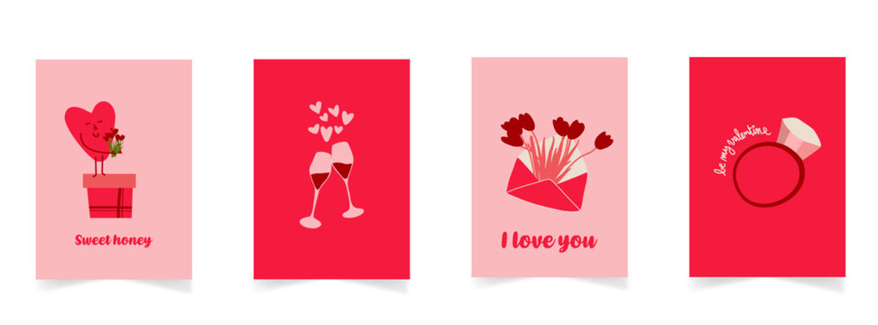 Collection de cartes de Saint-Valentin avec illustration. Mod&egrave;le de flyer promotionnel, affiche, &eacute;tiquette, publicit&eacute;, espace pour texte. Message typographique moderne. Style tendance