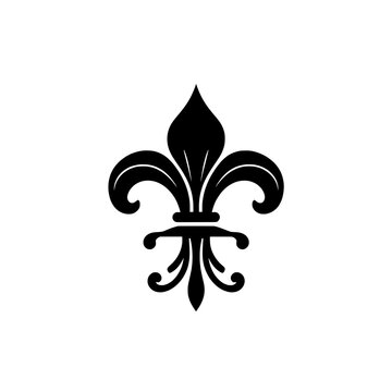 Fleur-de-lis. black silhouette of lily flower. Vector illustration. The design features three main points and curled details.