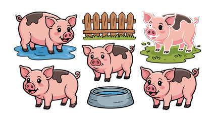 Adorable Piglets' Playful Farm Life: Captivating depiction of cheerful piglets in a charming farm scene, a heartwarming tableau of rural bliss.  © Ajhar234