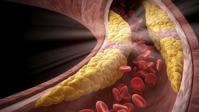 Arterial Plaque Build-up and Red Blood Cells 3D Illustration