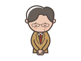 頭を下げて謝る眼鏡をかけた中高年男性ビジネスマンの上半身イラスト