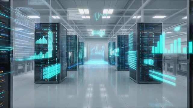 AI powered business analytics center, massive digital data warehouse, real-time dashboards