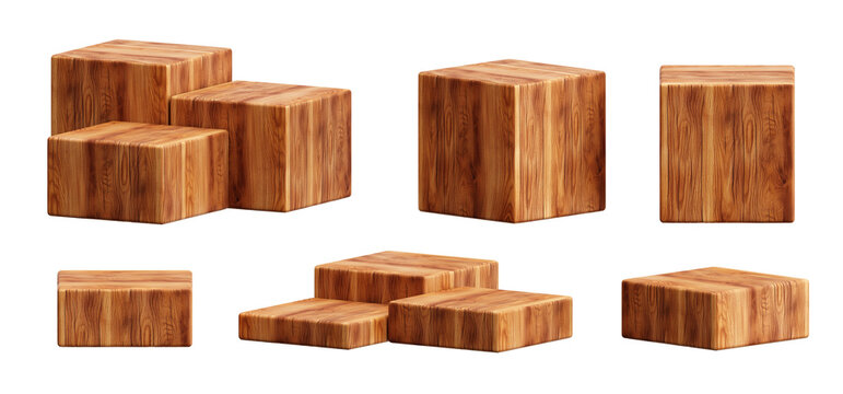 3D Realistic Wooden Cube Podium Stand Mockup Set For Product Display And Showcase