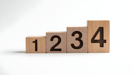 Wooden blocks with numbers in ascending order on white background