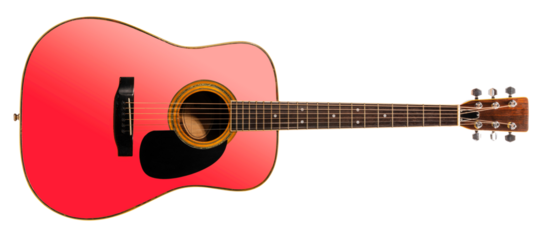 Acoustic guitar with a orange wooden body isolated on white background, Classic acoustic guitar on white background with work path PNG File.