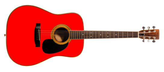 Acoustic guitar with a pink wooden body isolated on white background, Classic acoustic guitar on white background with work path PNG File.