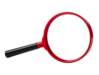 Red Magnifying Glass with Black Handle, Front View, Clean Product Shot, Isolated