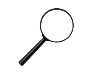 Top-Down Flat Lay of Modern Magnifying Glass, Clean Research Tool Concept, Isolated