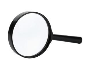 Angled Modern Magnifying Glass Highlighting Lens Depth, Three-Quarter Perspective, Isolated