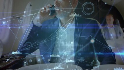 Animation of data processing over caucasian businessman talking on smartphone