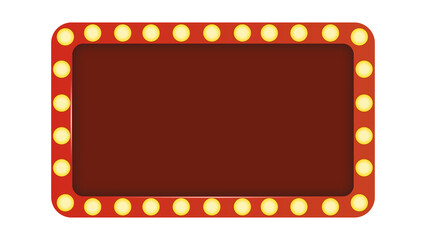 Retro announcement board sign. Cinema billboard or theatre signage, jackpot in lottery victory  illustration. Red commercial sign board with light neon bulbs