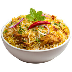 Delicious creamy peanut noodles with vegetables and herbs served on a plate isolated on transparent background