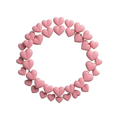 Obraz premium Circular wreath made of pink hearts isolated on transparent background, romantic love frame for valentine, wedding, greeting card and decorative design 