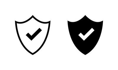 Secure shield icon with check symbol. Verify security, enable protection, trust access sign