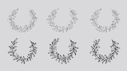 Set of 6 floral wreath illustrations
