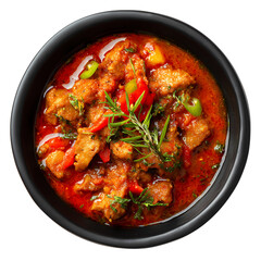 a bowl of soup with meat vegetables isolated on transparent background
