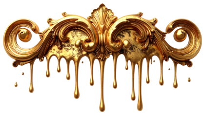 A decorative element with a metallic gold edge creates an expressive top that appears to drip down. Its transparent background enhances its versatility for various design projects isolated on white