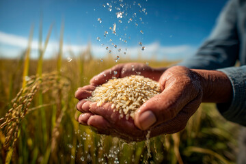 Hands holding a handful of grain