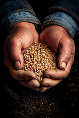 Hands holding a handful of grain