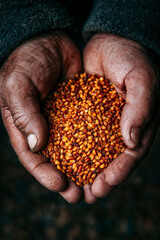Hands holding a handful of grain
