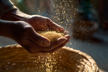 Hands holding a handful of grain