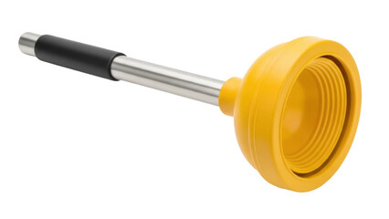 Yellow cup plunger isolated PNG on transparent background, household tool for unclogging drains and toilets, plumbing equipment